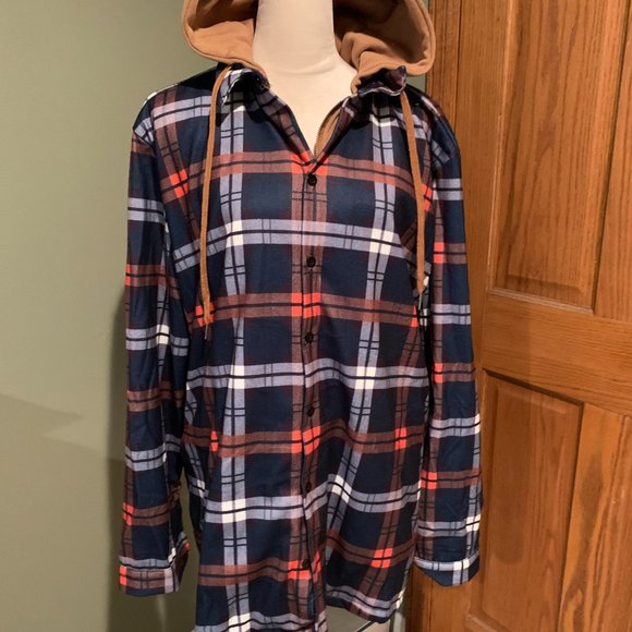 MENS PLAID JACKET WITH HOOD SIZE 2XL #319 - Picture 6 of 6